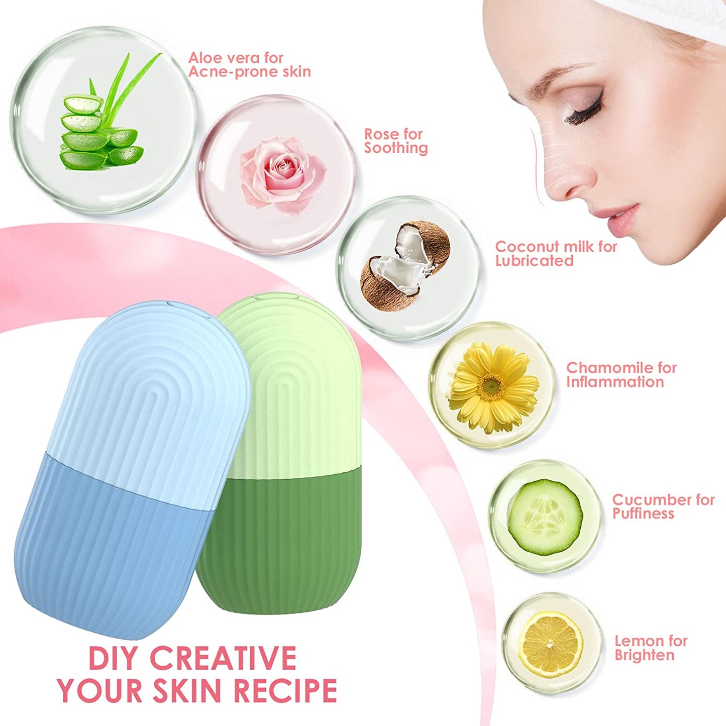 Roller Facial de Gelo em Silicone - Massagem Refrescante para Rosto, Olhos e Pescoço