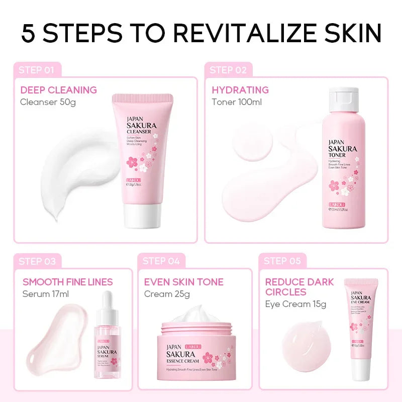 Kit Sakura LAIKOU - 5 Peças Hidratante Anti-Rugas e Limpeza de Poros