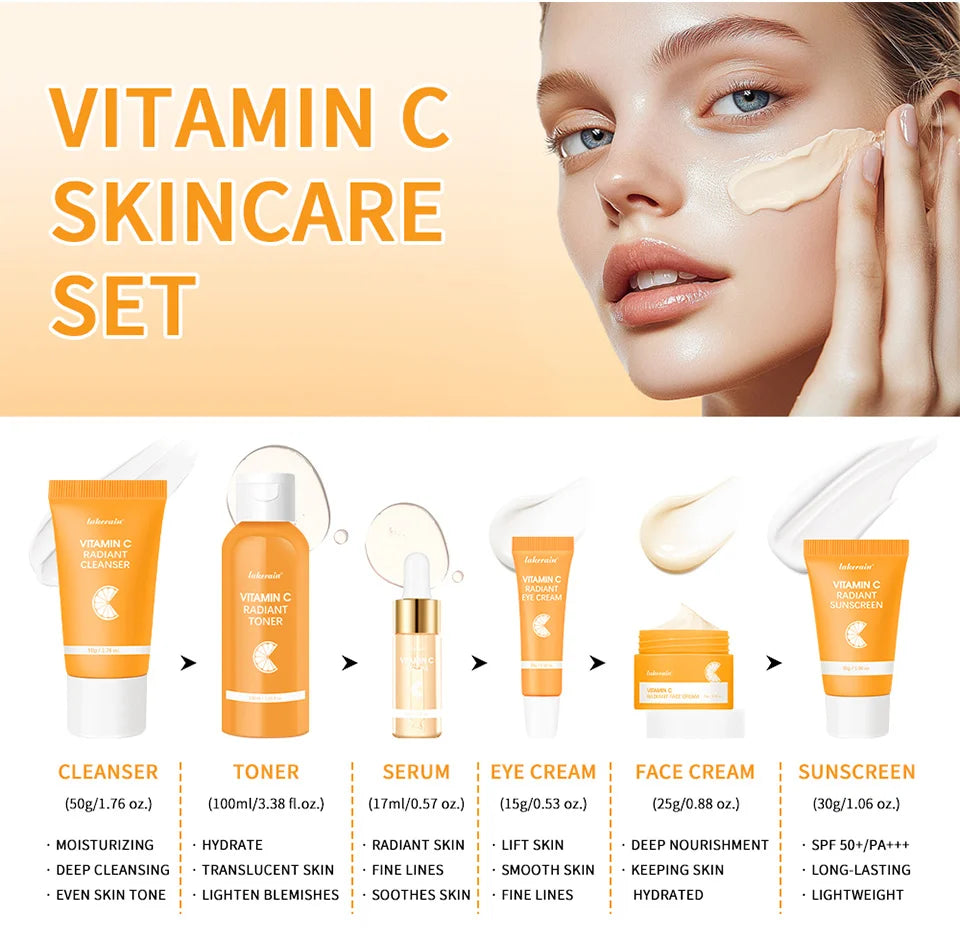 Set Vitamina C Completo - 6 Peças com Protetor Solar e Hidratação Profunda