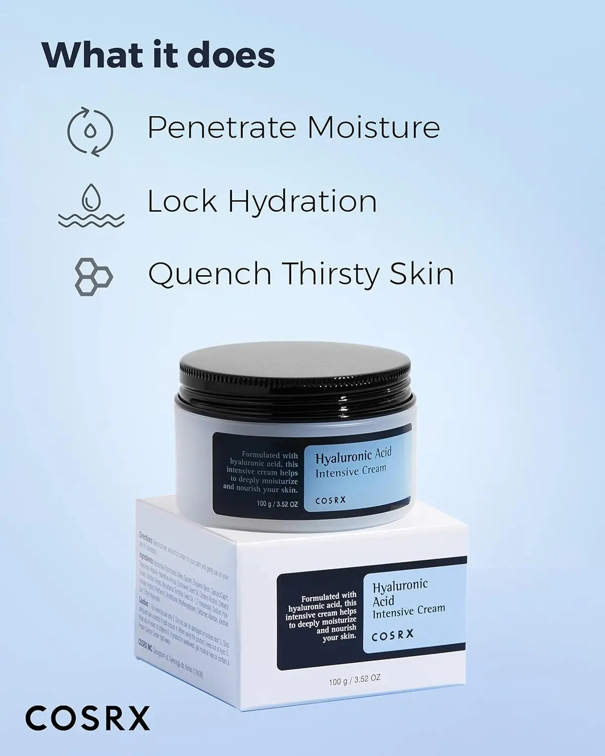 COSRX Creme Hidratante com Ácido Hialurónico 100g - Hidratação Duradoura para Pele Sensível