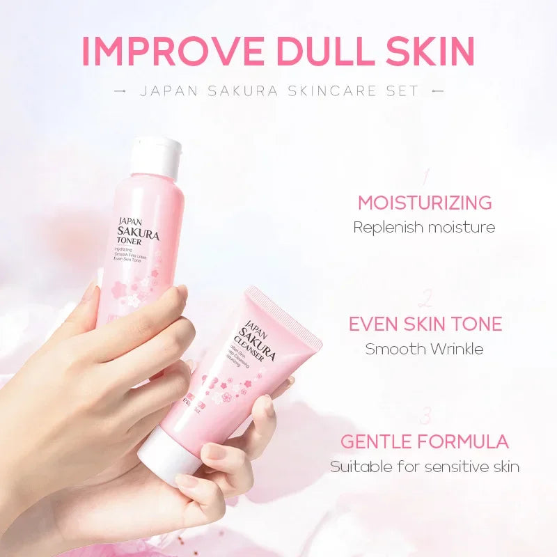 Kit Sakura LAIKOU - 5 Peças Hidratante Anti-Rugas e Limpeza de Poros