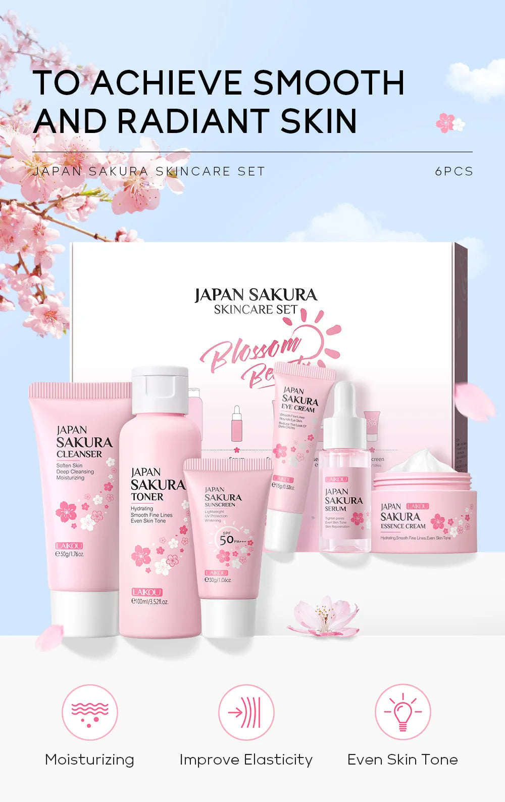 Set Presente Sakura Japonês - 6 Peças com Protetor Solar Gift Set