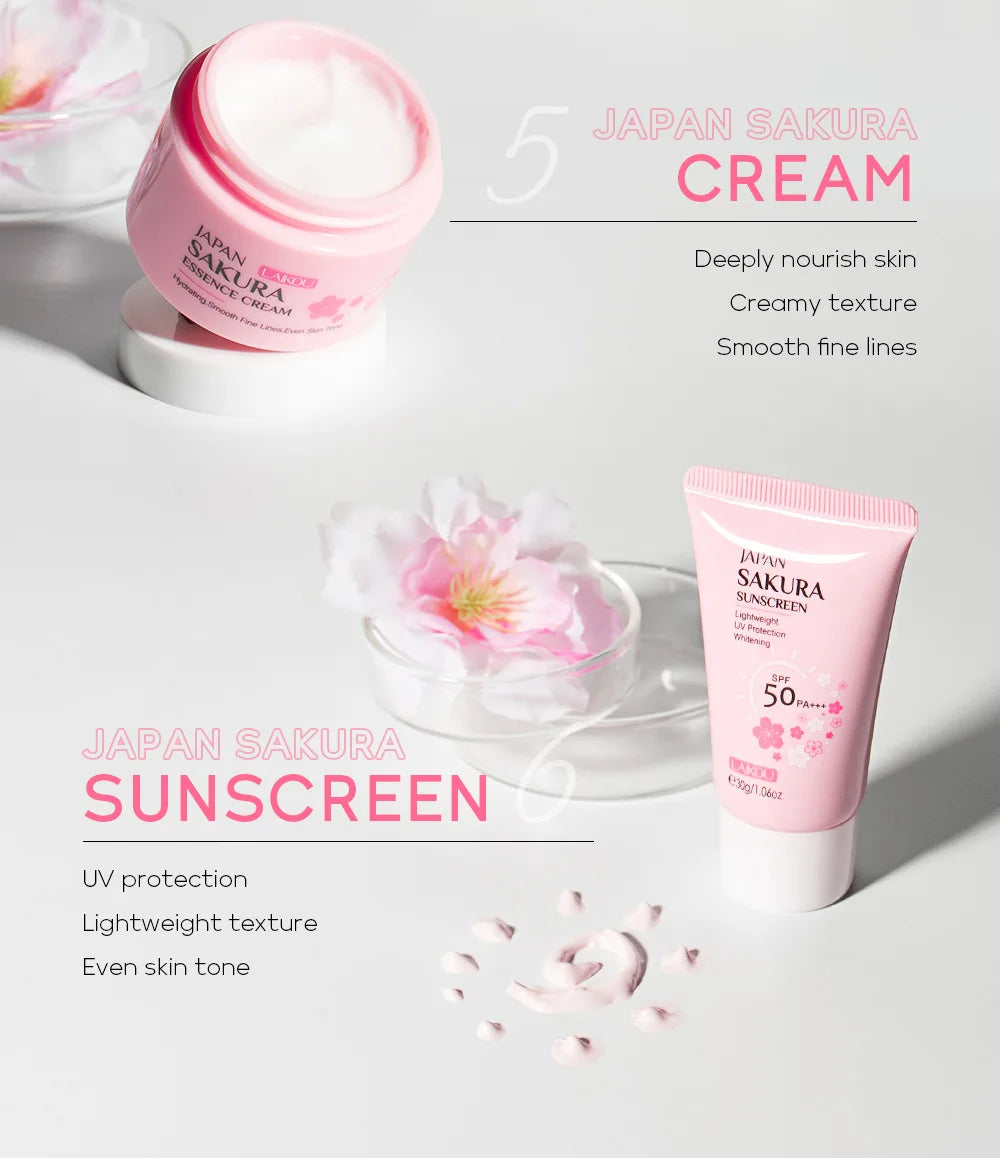 Set Presente Sakura Japonês - 6 Peças com Protetor Solar Gift Set
