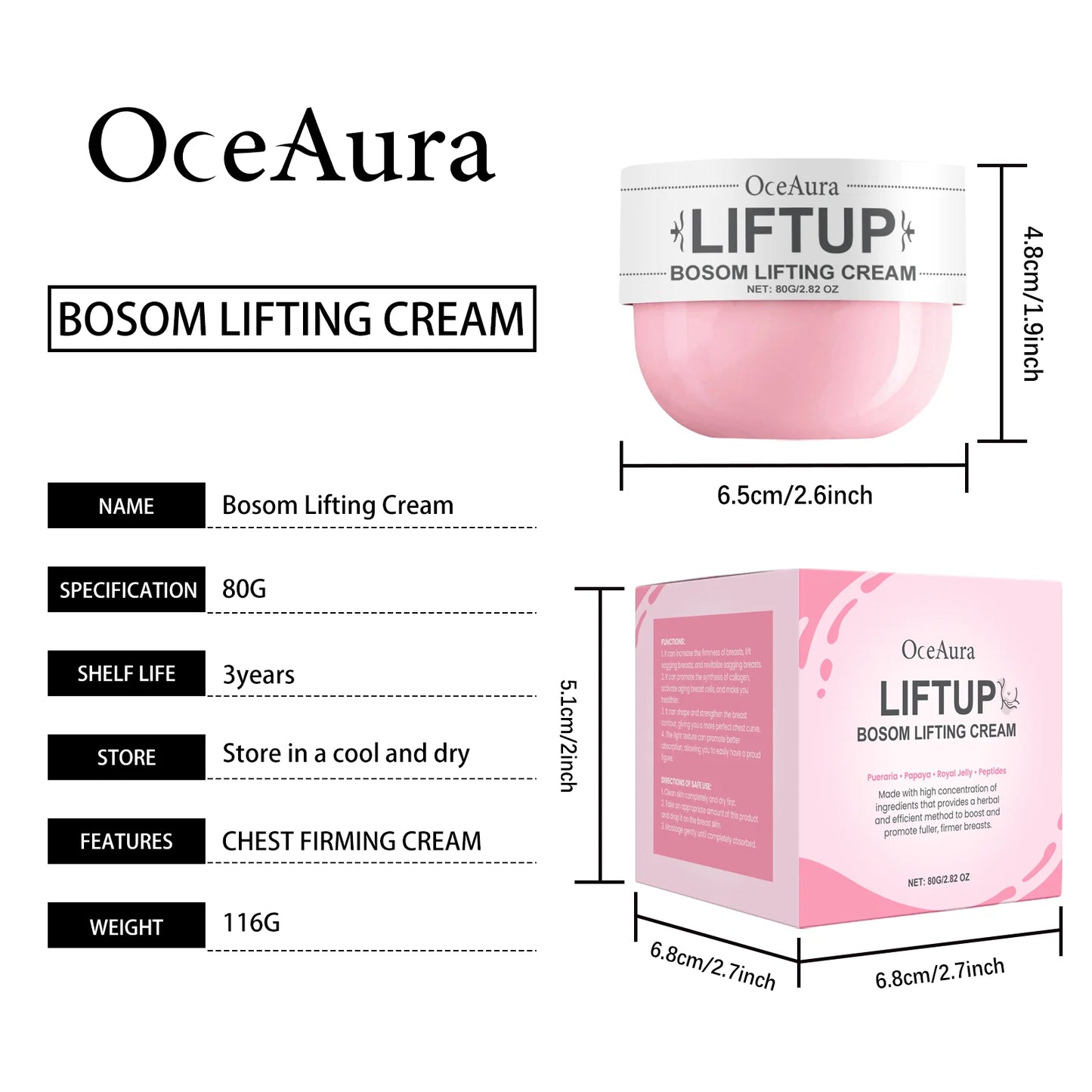 Creme Firmador de Peito Papaia e Pueraria - Geleia Real Tripeptídeo-1 Hidratante Elasticidade