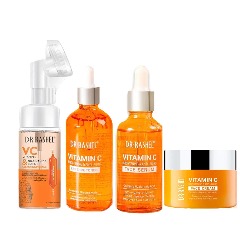DR.RASHEL vitamin C Facial Cleanser And Toner Essence Face Cream 4-Piece Facial Skincare Set