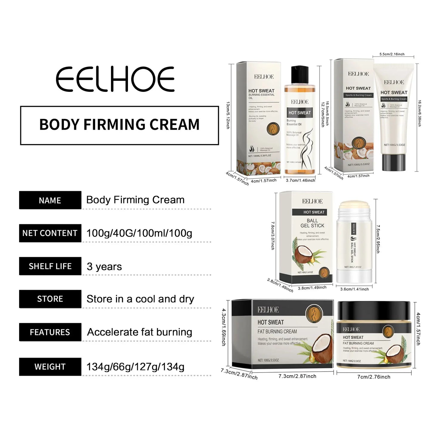 Creme Anti-Flacidez EELHOE 100ml - Firmador Abdominal Hidratante Modelador