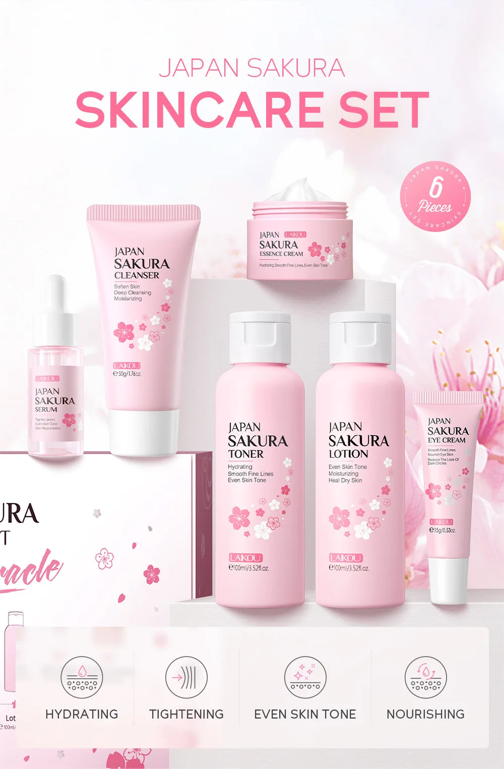 Kit Sakura LAIKOU Completo - 6 Peças Iluminador e Hidratante Premium