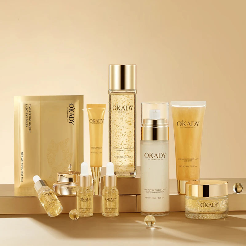 Set OKADY Anti-Idade - 10 Peças Rotina Diária com Vitamina C e Péptidos