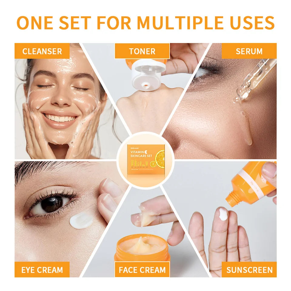 Set Vitamina C Completo - 6 Peças com Protetor Solar e Hidratação Profunda