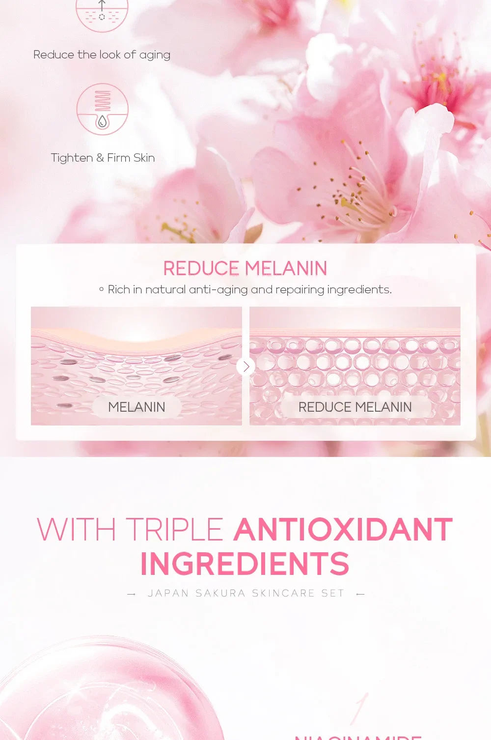 Kit Sakura LAIKOU - 5 Peças Hidratante Anti-Rugas e Limpeza de Poros