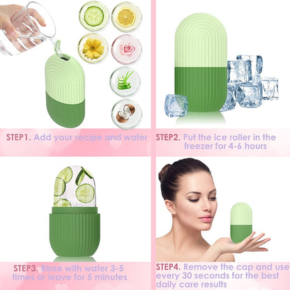 Roller Facial de Gelo em Silicone - Massagem Refrescante para Rosto, Olhos e Pescoço