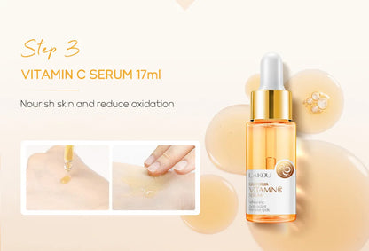 Set Completo de Cuidados Faciais com Vitamina C - 5 Peças Hidratante Anti-Idade