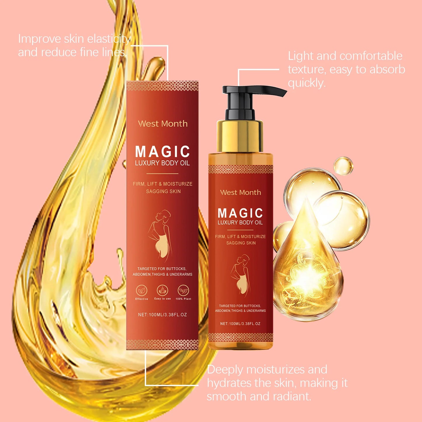 Óleo Corporal Mágico de Luxo 100ml - Hidratação Profunda Firmeza Peito Coxas