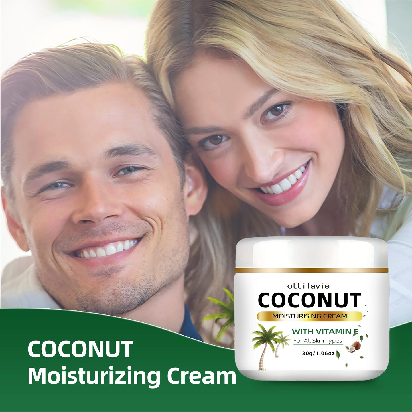 Creme Hidratante de Coco 24h com Vitamina E e Colagénio - Hipoalergénico para Todos os Tipos de Pele