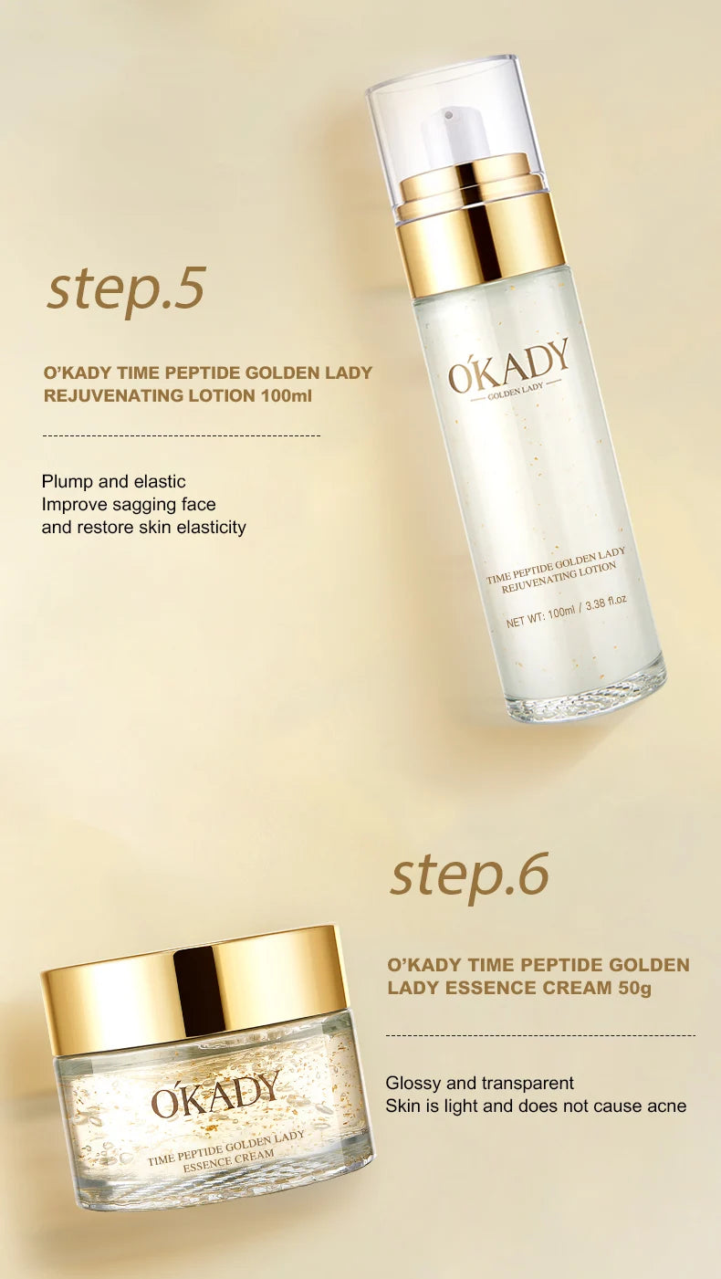Set OKADY Anti-Idade - 10 Peças Rotina Diária com Vitamina C e Péptidos