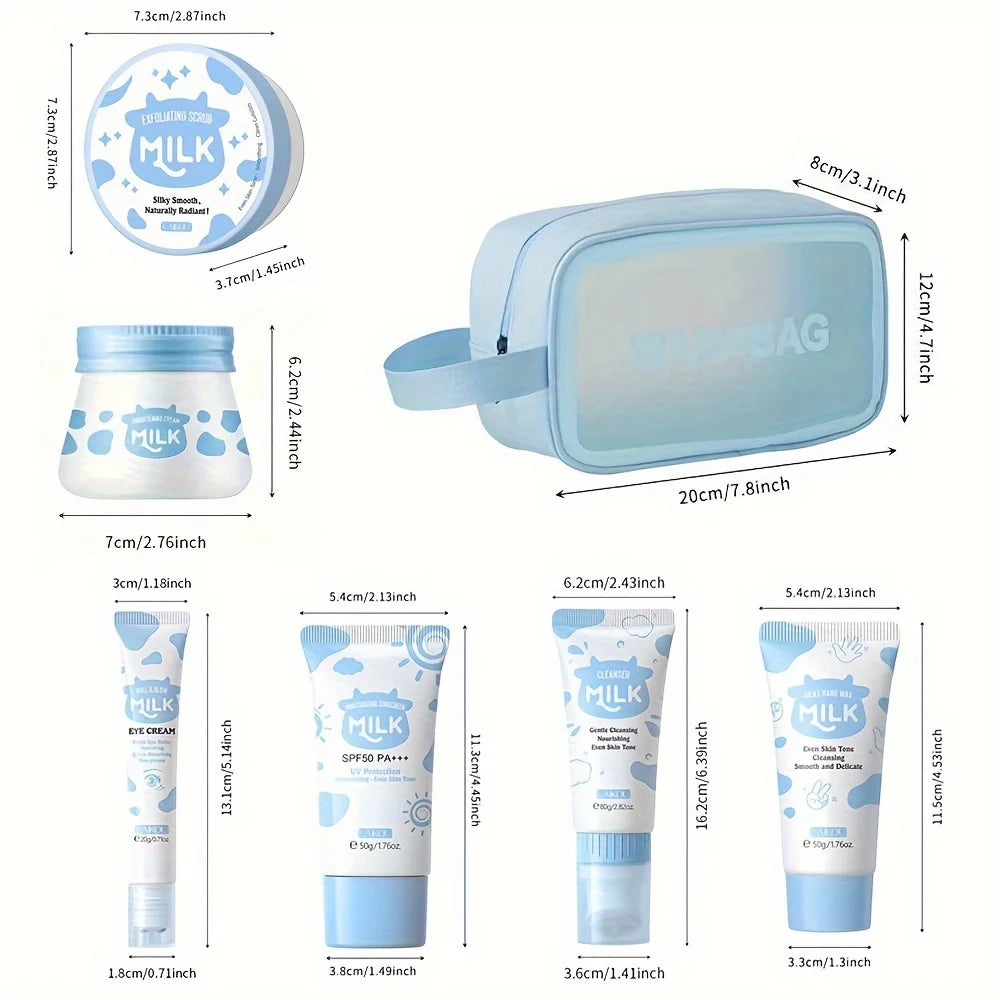 Kit Cuidados Corporais Leite 7 Peças - Hidratante Completo com Saco
