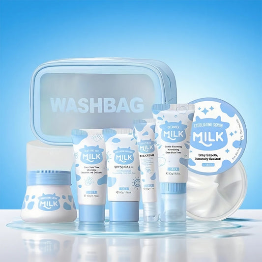 Kit Cuidados Corporais Leite 7 Peças - Hidratante Completo com Saco