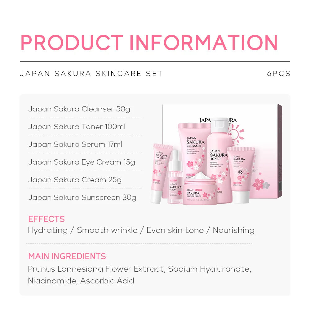 Set Presente Sakura Japonês - 6 Peças com Protetor Solar Gift Set