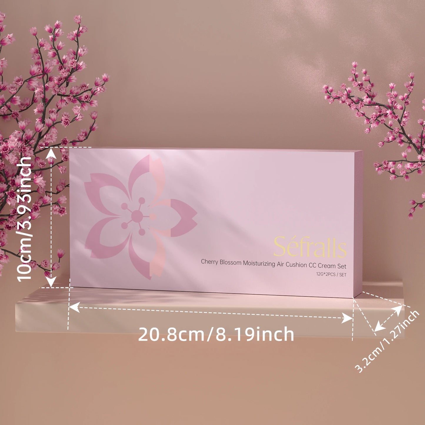 Séfralls Cherry Blossom Air Cushion CC Cream Set 12g×2 (Wheat/Copper) - Hydrating Moisturizing Foundation, Long Lasting Natural