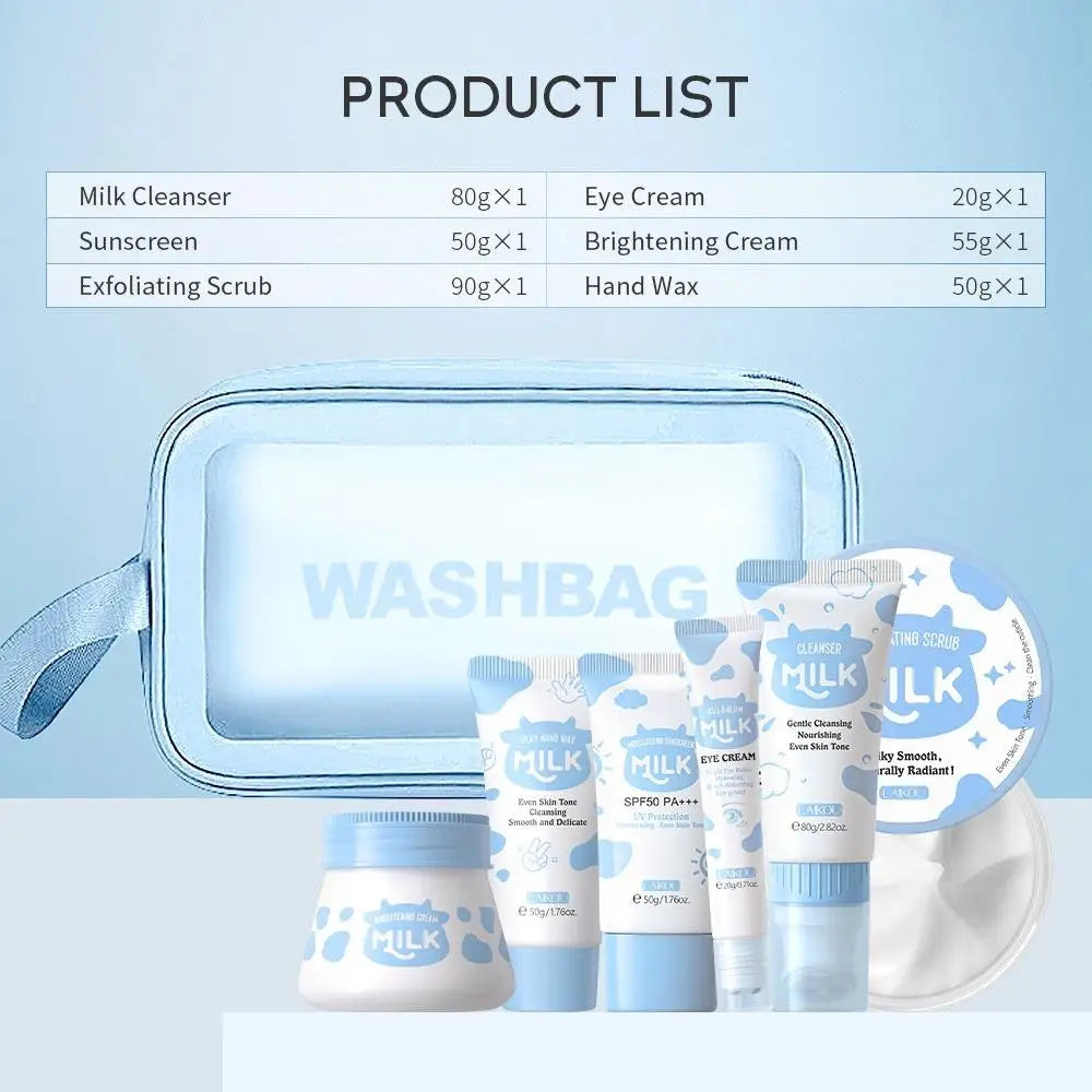 Kit Cuidados Corporais Leite 7 Peças - Hidratante Completo com Saco