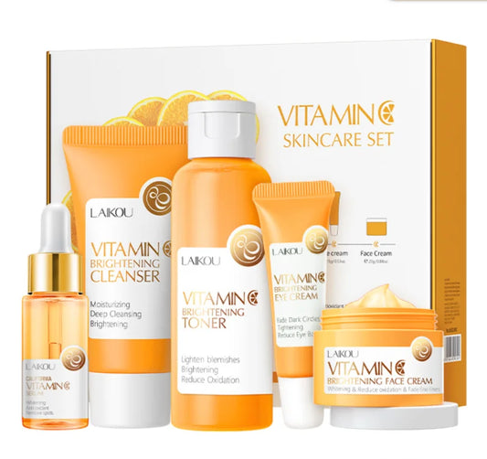 Set Completo de Cuidados Faciais com Vitamina C - 5 Peças Hidratante Anti-Idade
