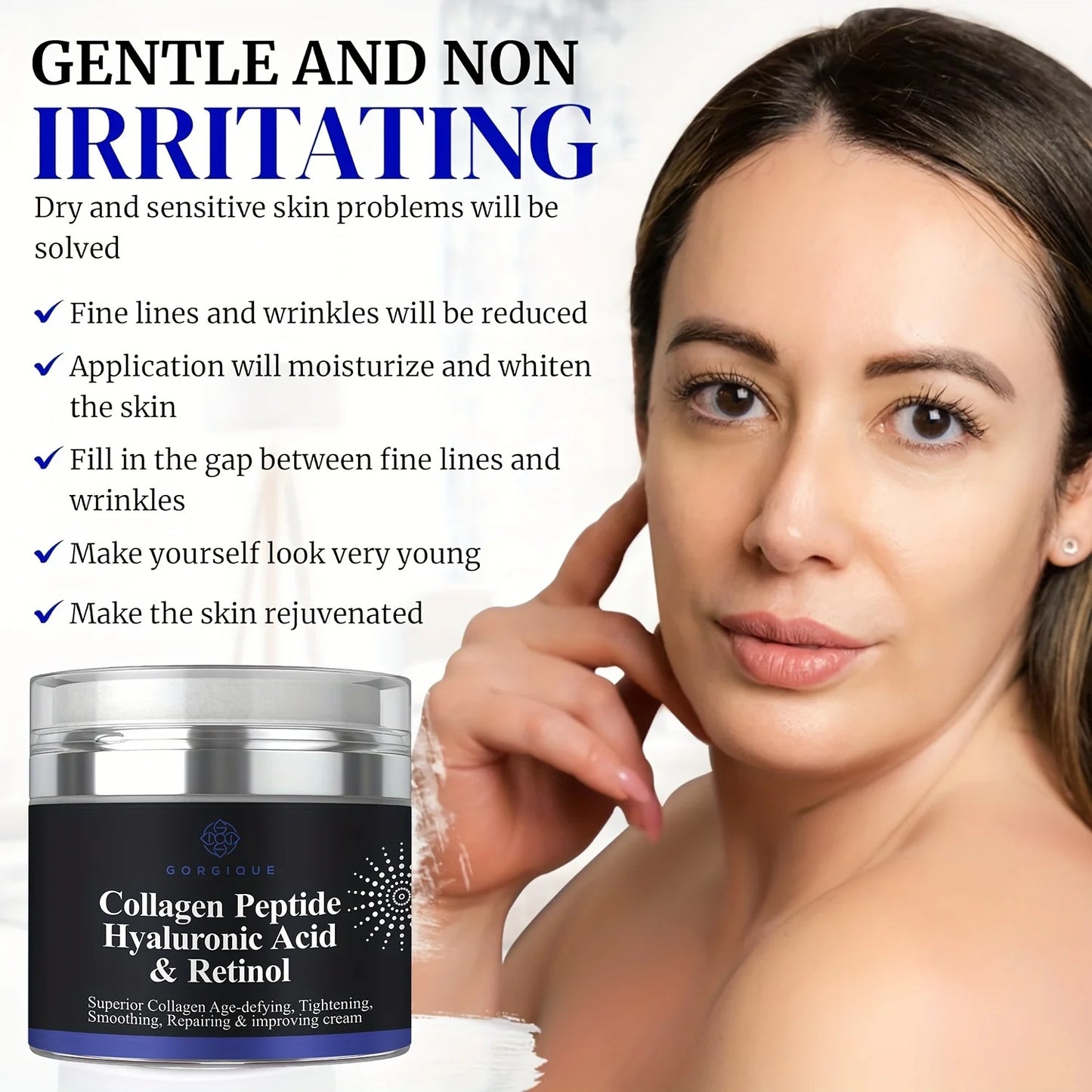 Creme de Péptidos de Colagénio Anti-Rugas 50ml - Ácido Hialurónico e Retinol Firmador