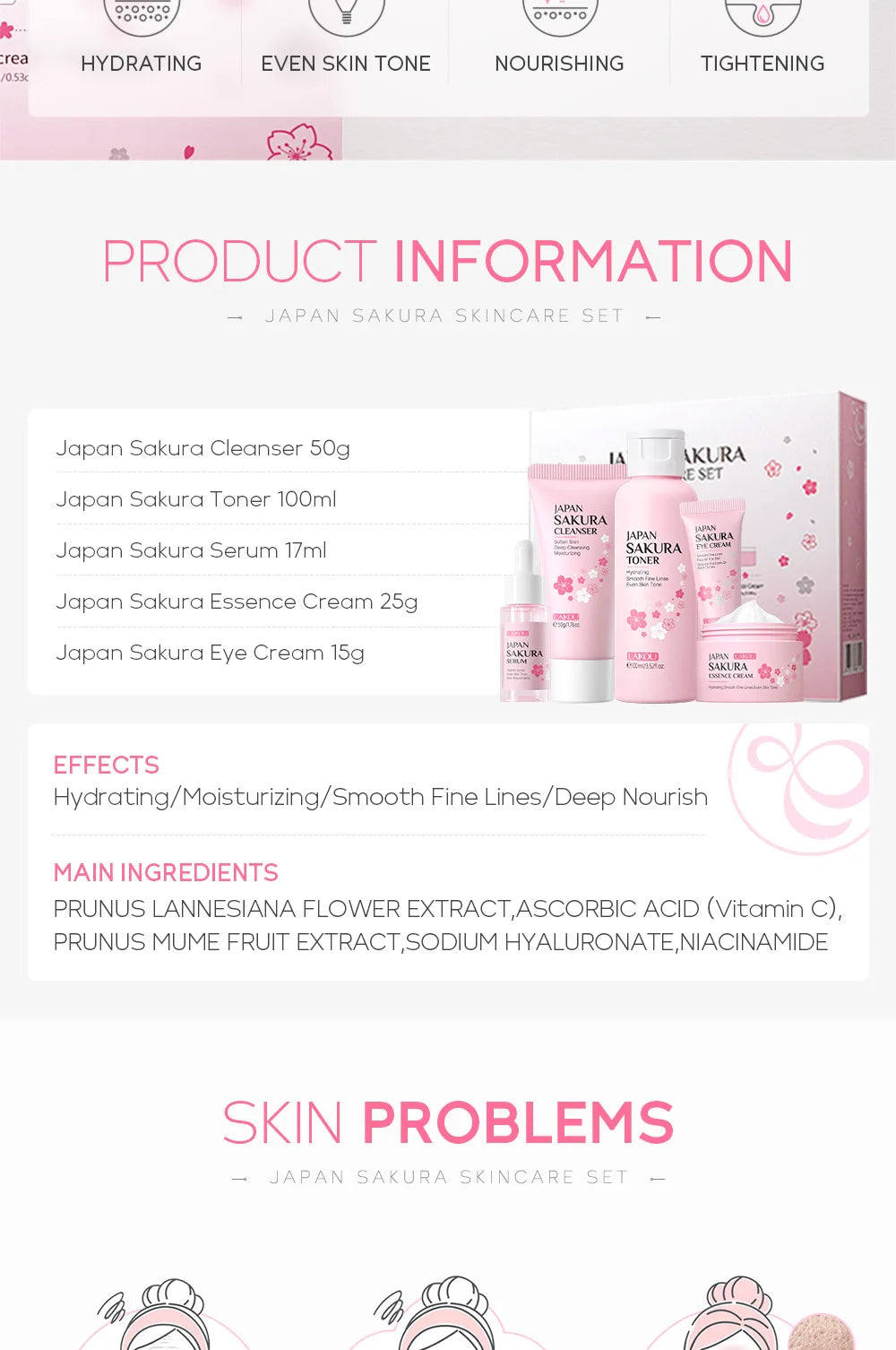 Set Sakura LAIKOU Essencial - 5 Peças para Pele Áspera e Seca