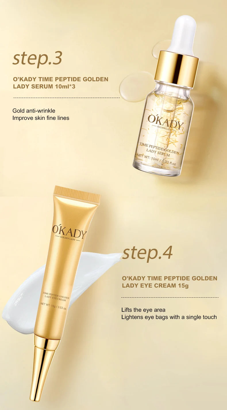Set OKADY Anti-Idade - 10 Peças Rotina Diária com Vitamina C e Péptidos