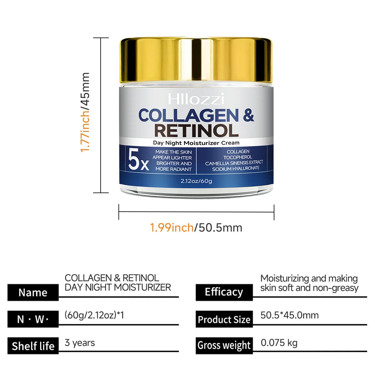 Hllozzi 60g collagen retinol cream delicate skin hydration moisturizing brighten skin tone
