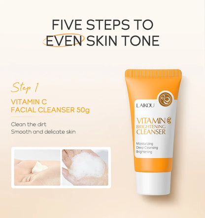 Set Completo de Cuidados Faciais com Vitamina C - 5 Peças Hidratante Anti-Idade