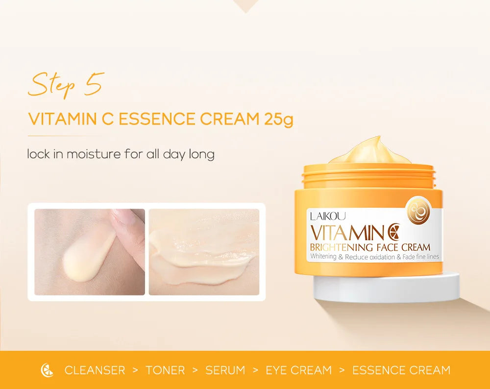 Set Completo de Cuidados Faciais com Vitamina C - 5 Peças Hidratante Anti-Idade