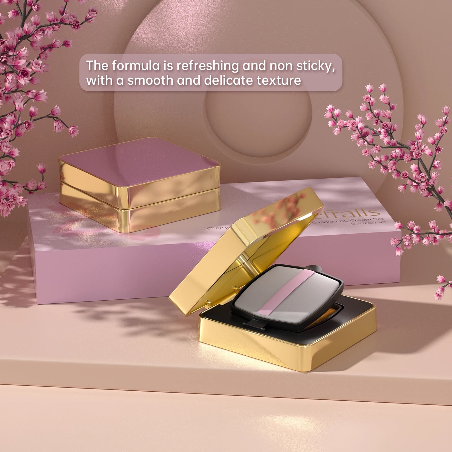 Séfralls Cherry Blossom Air Cushion CC Cream Set 12g×2 (Wheat/Copper) - Hydrating Moisturizing Foundation, Long Lasting Natural