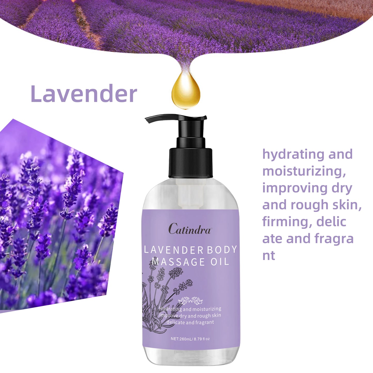 Óleo de Massagem Corporal Lavanda 260ml - Firmador com Colagénio
