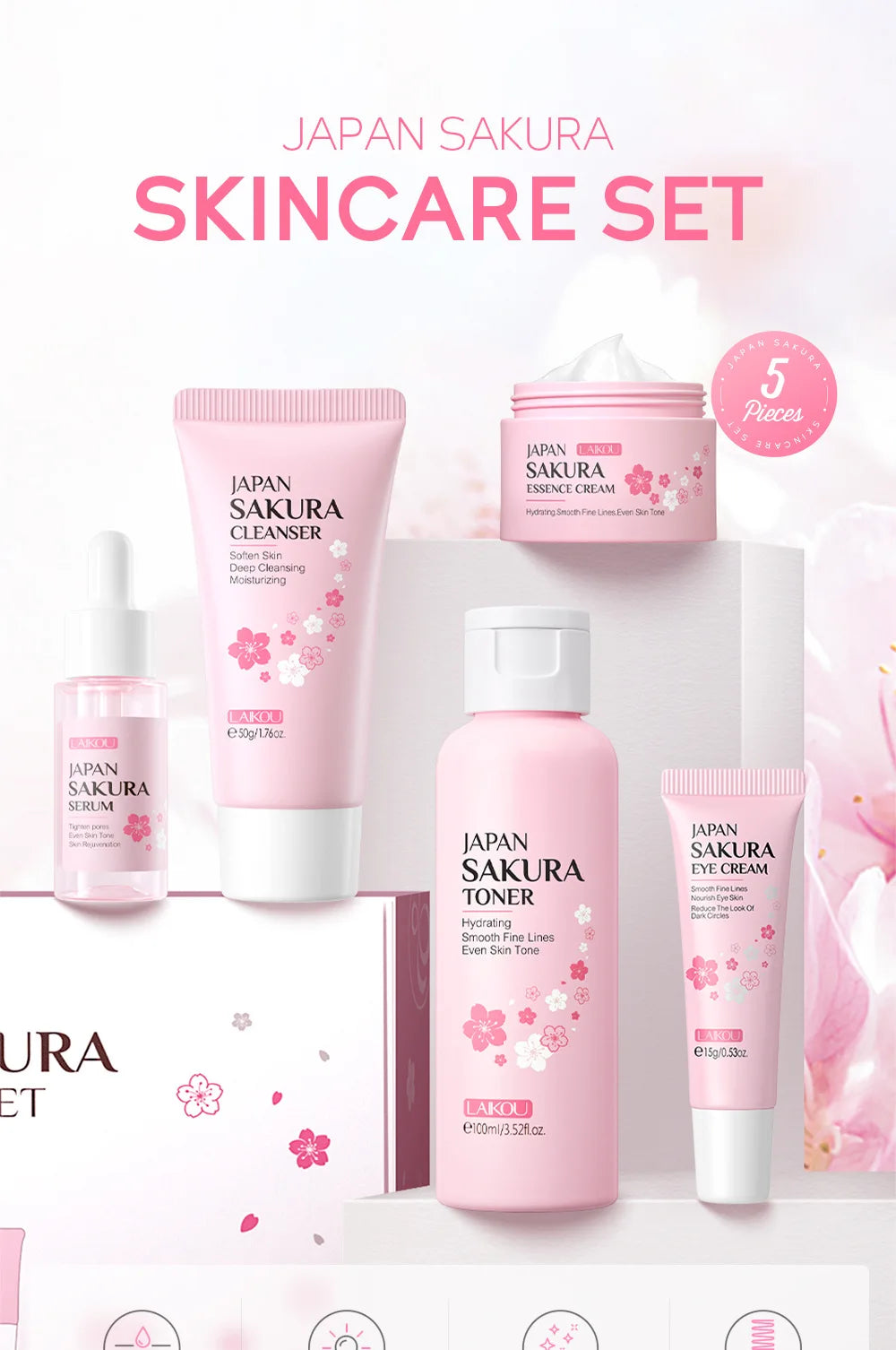 Kit Sakura LAIKOU Completo - 6 Peças Iluminador e Hidratante Premium