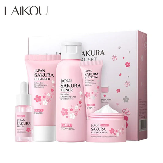 Kit Sakura LAIKOU - 5 Peças Hidratante Anti-Rugas e Limpeza de Poros