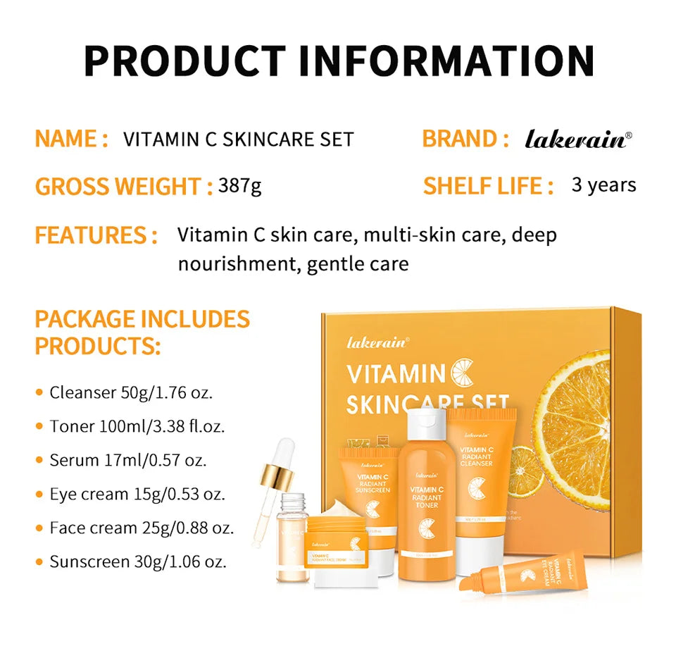 Set Vitamina C Completo - 6 Peças com Protetor Solar e Hidratação Profunda