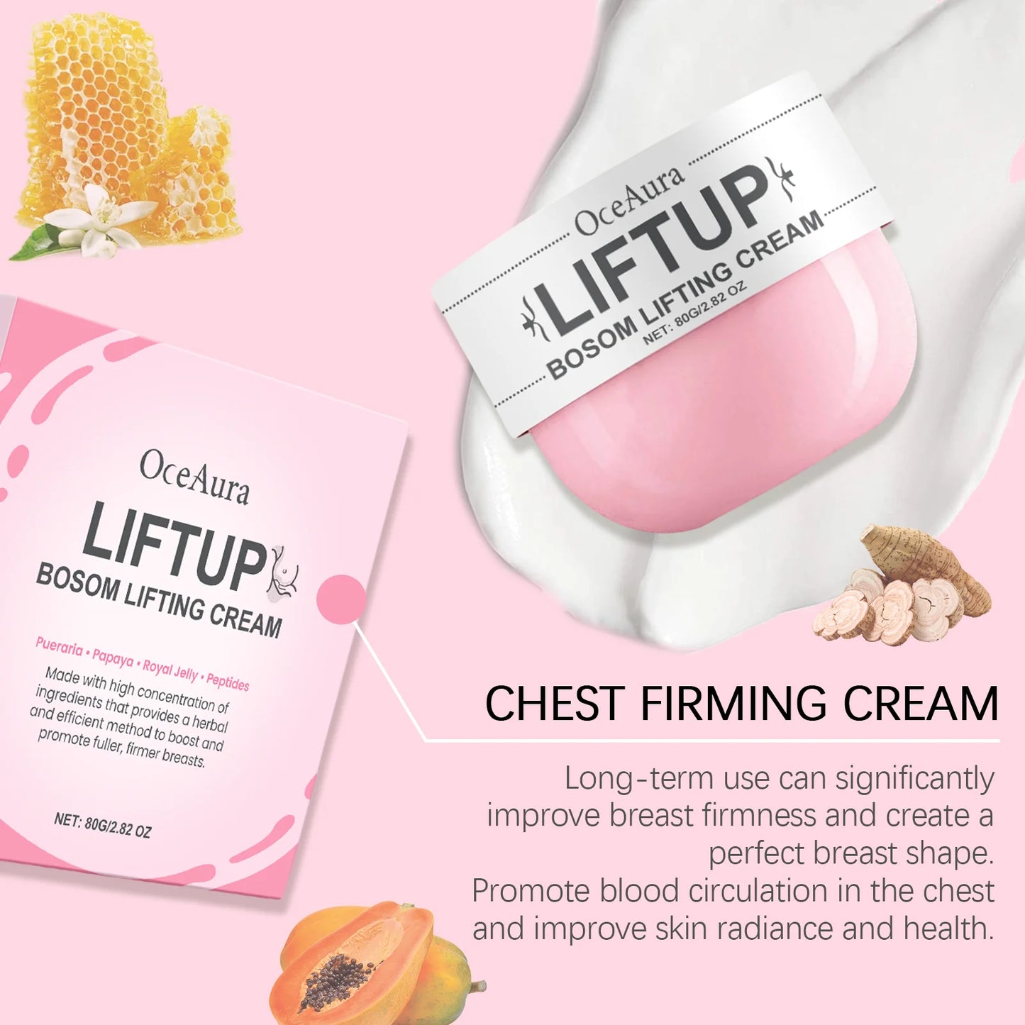 Creme Firmador de Peito Papaia e Pueraria - Geleia Real Tripeptídeo-1 Hidratante Elasticidade