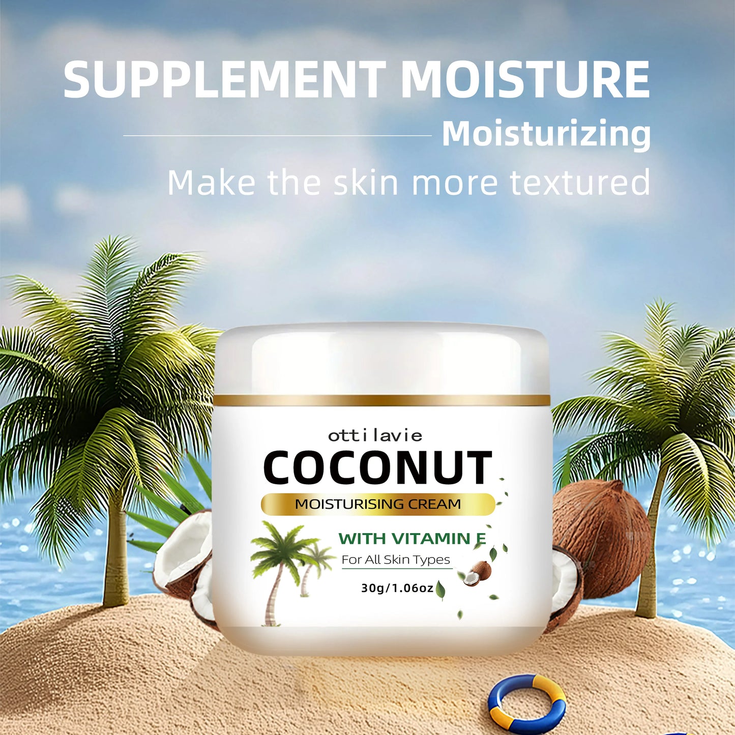 Creme Hidratante de Coco 24h com Vitamina E e Colagénio - Hipoalergénico para Todos os Tipos de Pele