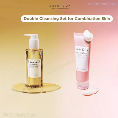Facial Cleansing Set Centella Cleansing Foam,Poremizing Quick Clay Stick Mask and Gentle Makeup Remover Oil Pore Care 2pcs Set