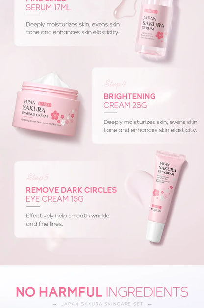 Kit Sakura LAIKOU - 5 Peças Hidratante Anti-Rugas e Limpeza de Poros