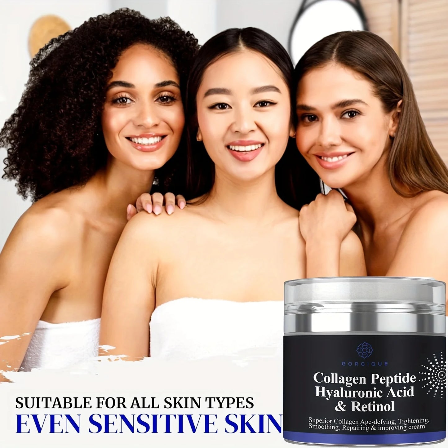 Creme de Péptidos de Colagénio Anti-Rugas 50ml - Ácido Hialurónico e Retinol Firmador