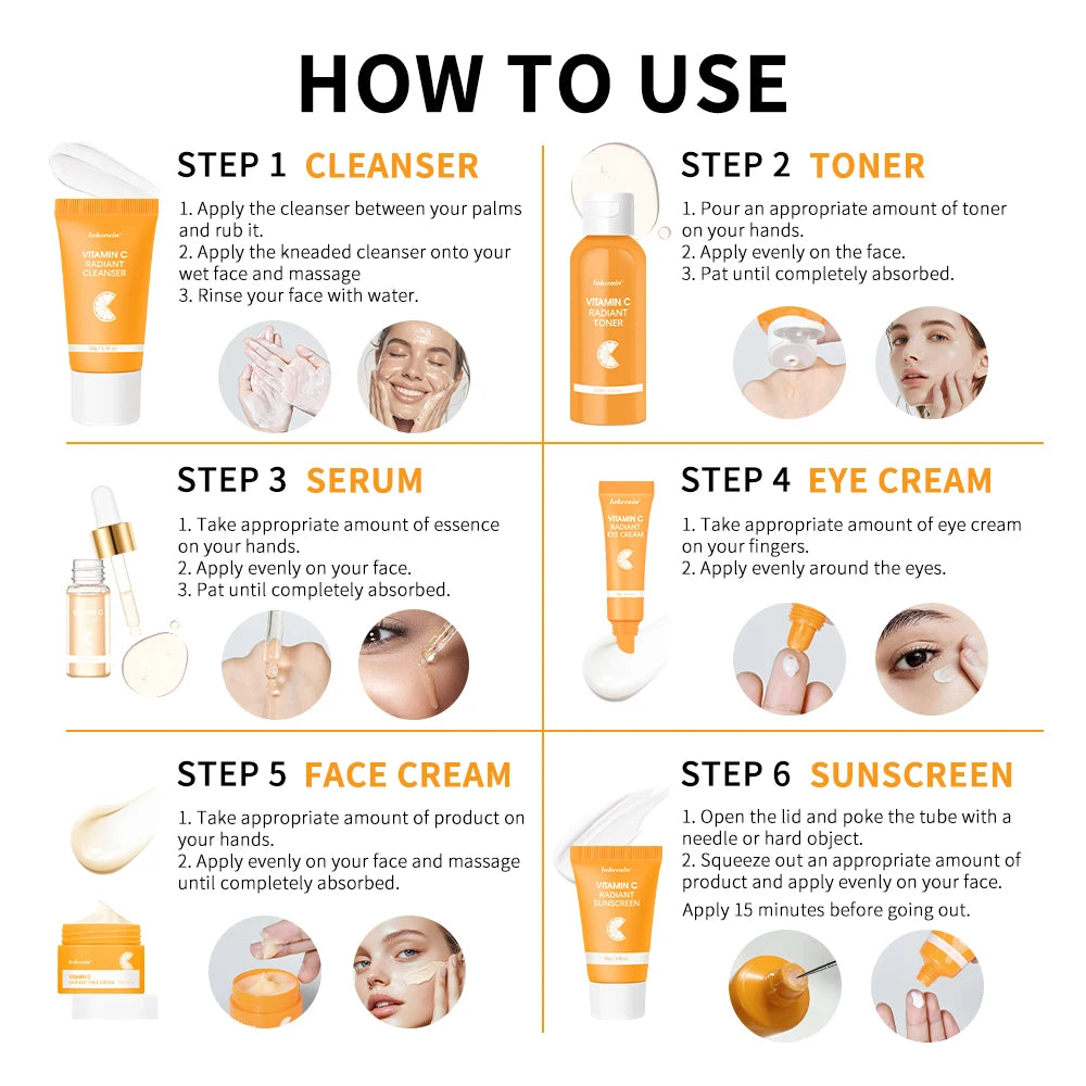 Set Vitamina C Completo - 6 Peças com Protetor Solar e Hidratação Profunda