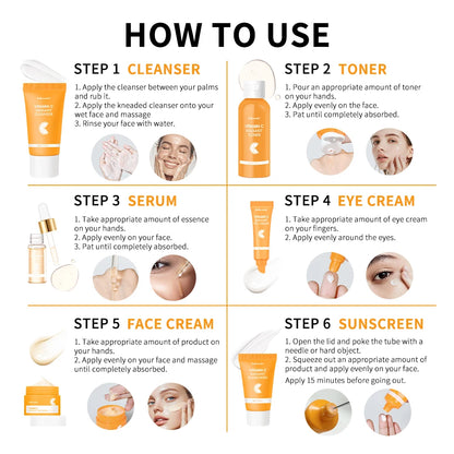Set Vitamina C Completo - 6 Peças com Protetor Solar e Hidratação Profunda