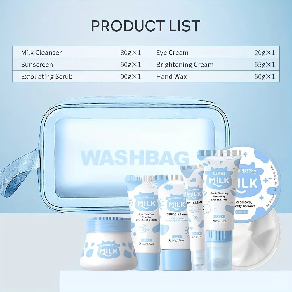Kit Cuidados Corporais Leite 7 Peças - Hidratante Completo com Saco