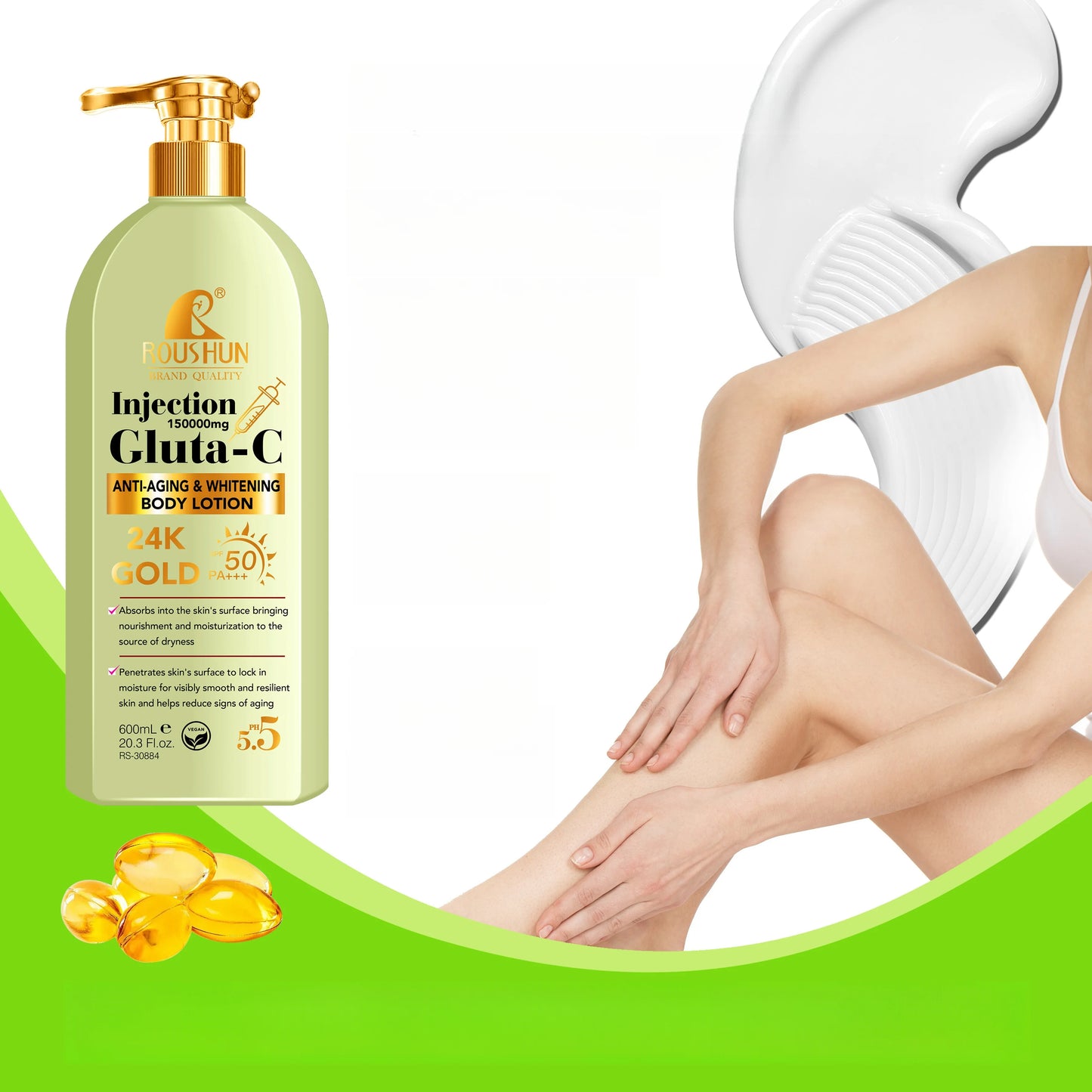 Loção Corporal GLUTA-C 600ml - 2-em-1 Hidratante e Protetor Solar