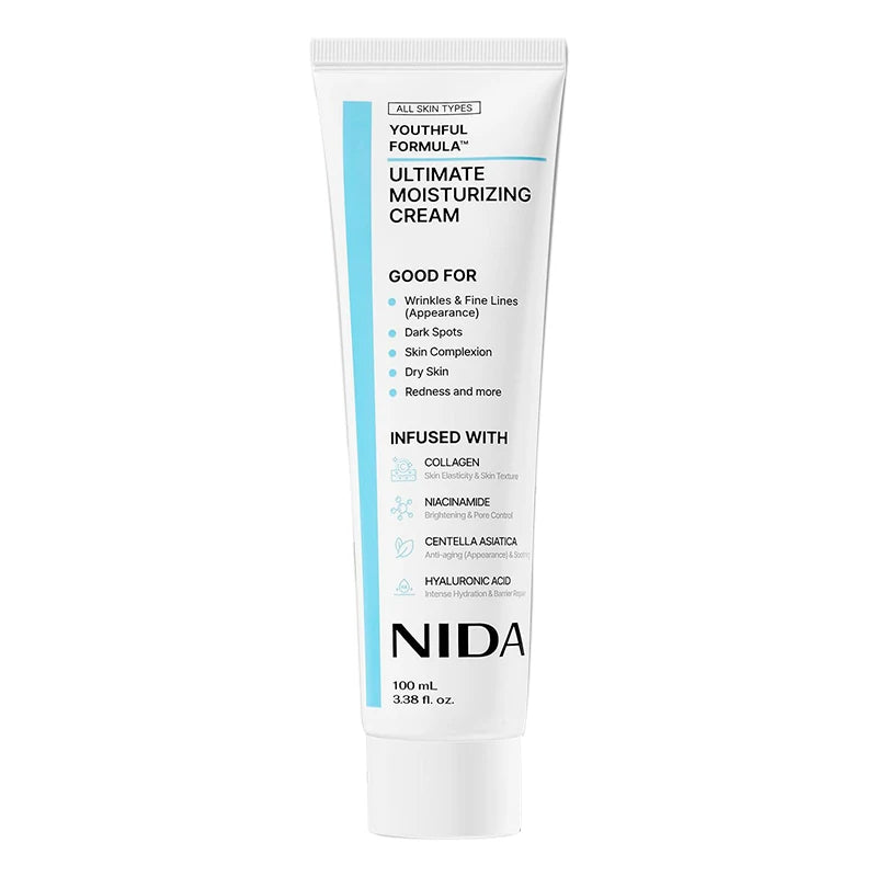100mL Ultimate Moisturizing Cream Youthful Formula Collagen Niacinamide Centella Asiatica Hyaluronic Acid Wrinkles Spots Cream