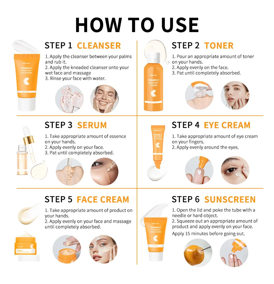Set Vitamina C Completo - 6 Peças com Protetor Solar e Hidratação Profunda