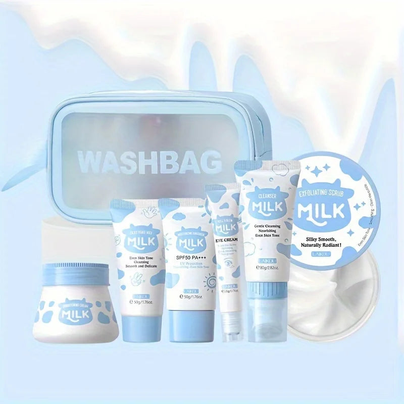 Kit Cuidados Corporais Leite 7 Peças - Hidratante Completo com Saco