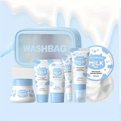Kit Cuidados Corporais Leite 7 Peças - Hidratante Completo com Saco