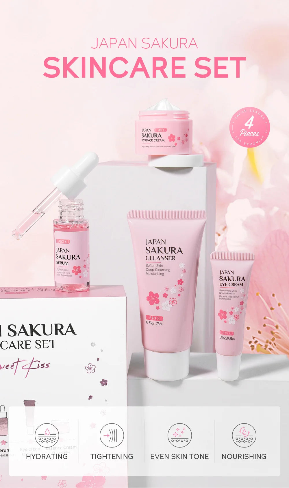 Kit Sakura LAIKOU Completo - 6 Peças Iluminador e Hidratante Premium